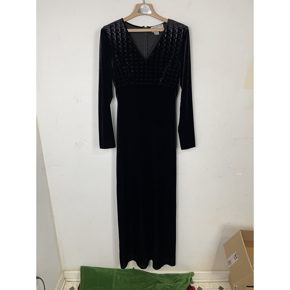 Papell Boutique Women Dress 8 Black Velvet Maxi Regency Formal Empire Waist Goth